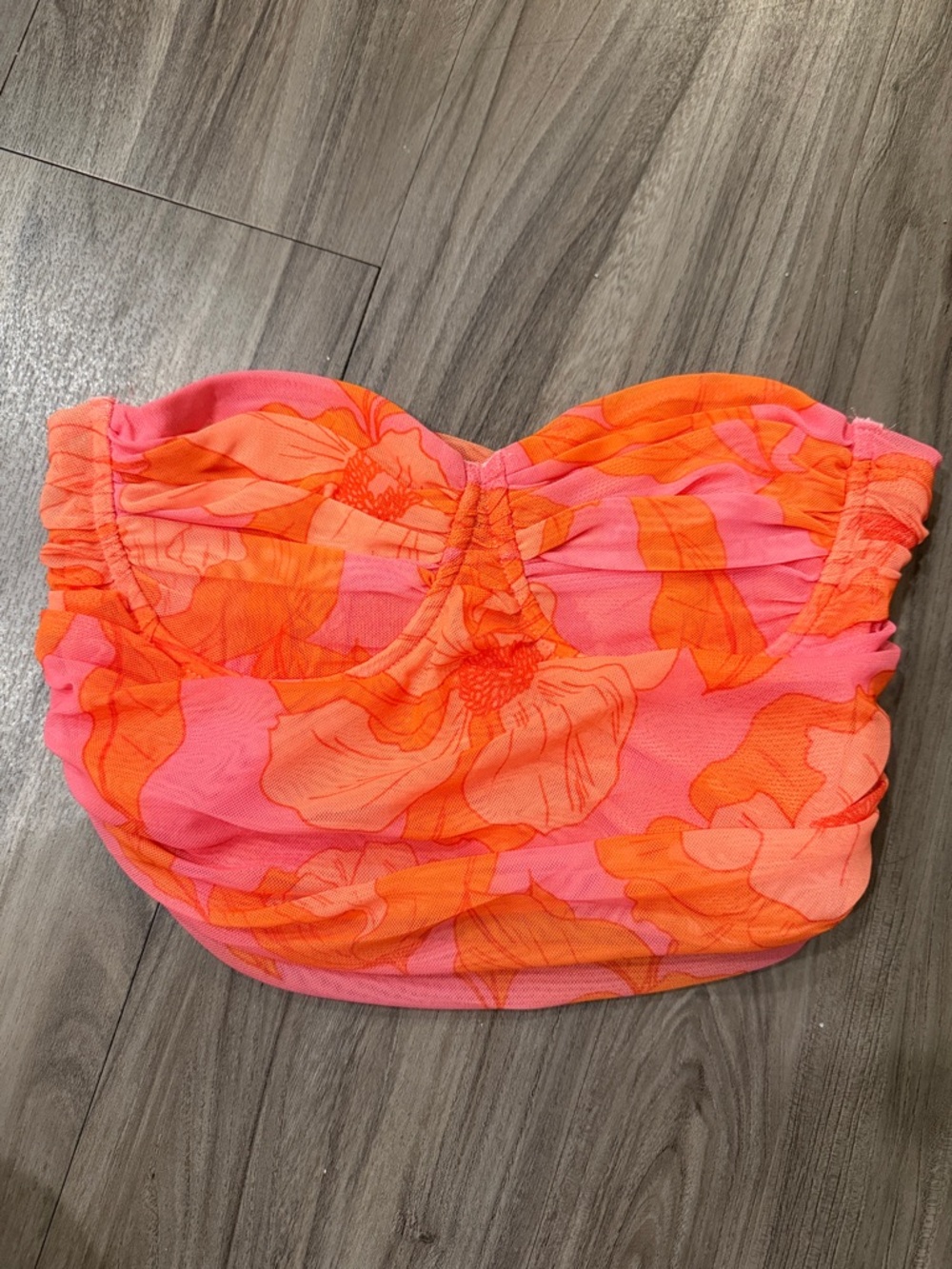 Zara Pink and Orange Floral Strapless Crop Top